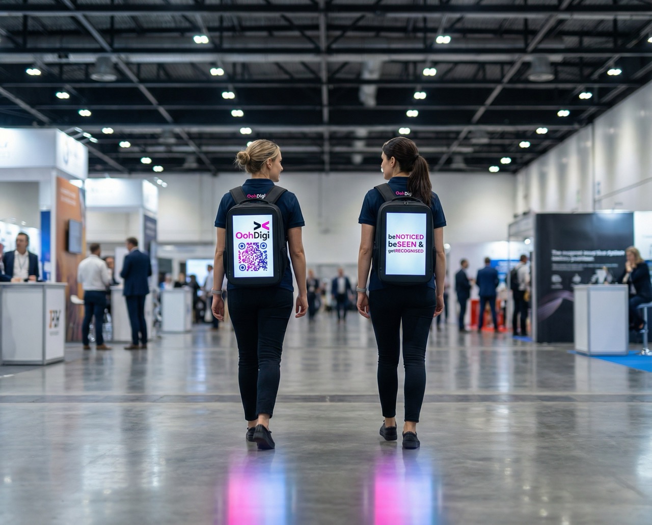 OohDigi walker at a busy exhibition hall
