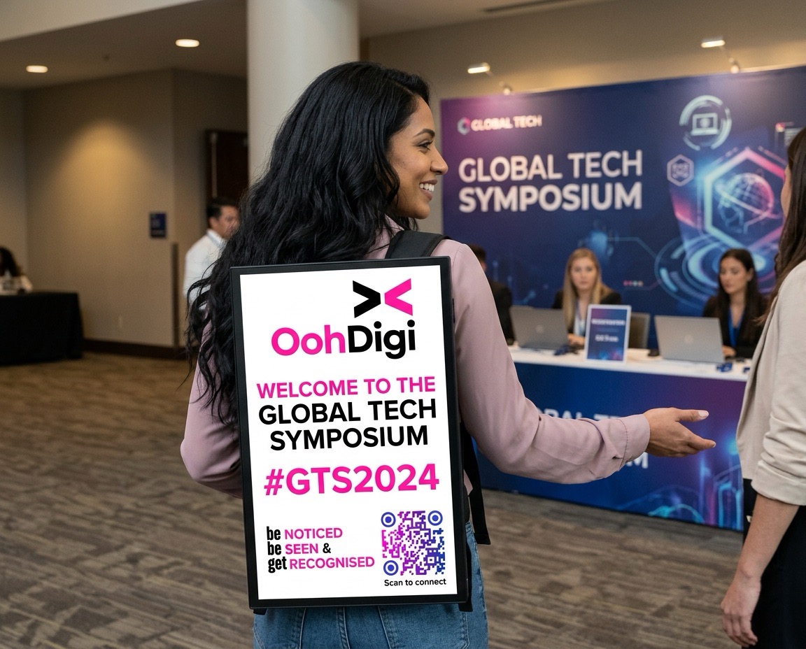 OohDigi walking billboard at a trade show